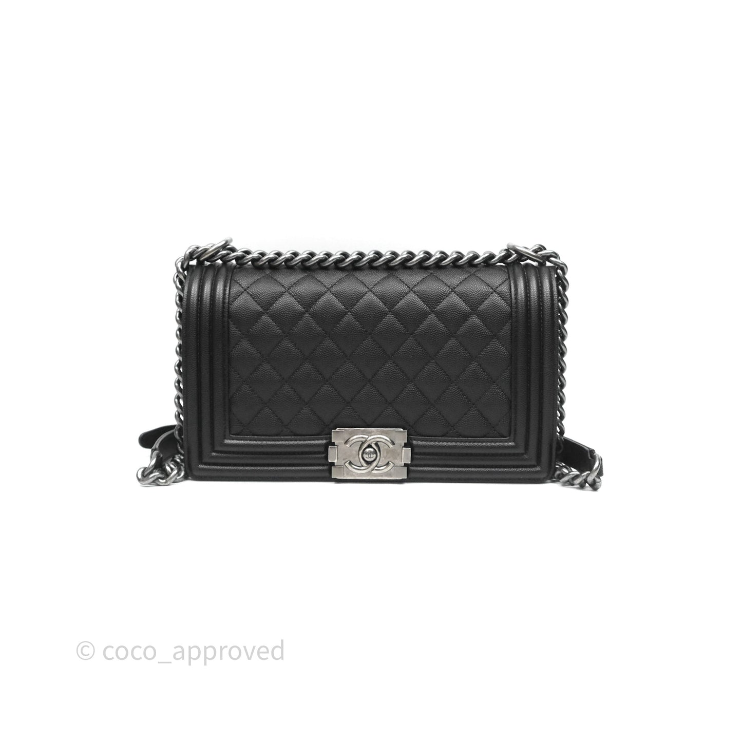 Chanel Medium Boy Quilted Black Caviar Ruthenium Hardware