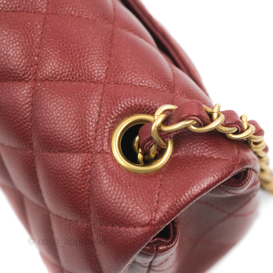 Chanel Classic Quilted Mini Rectangular Flap Iridescent Burgundy Caviar Aged Gold Hardware