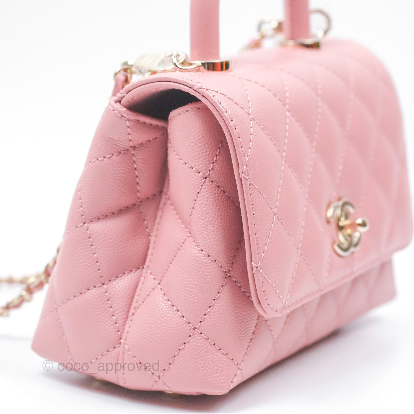 Chanel Mini Coco Handle Quilted Pink Caviar Gold Hardware