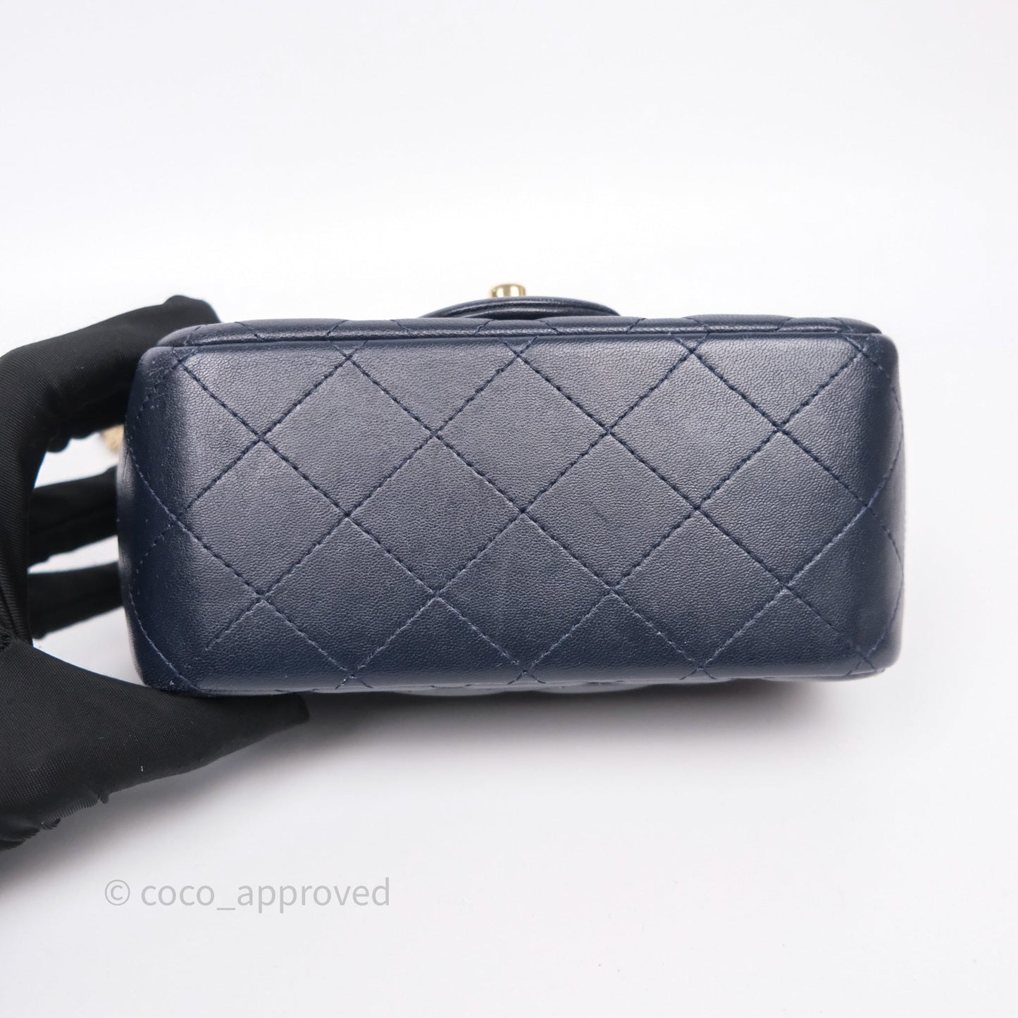 Chanel Mini Square Flap Quilted Navy Lambskin Gold Hardware