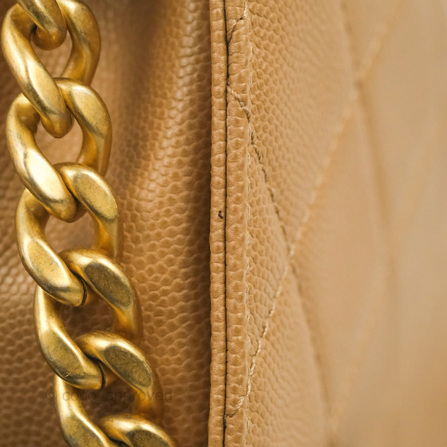 Chanel Mini Messenger Bag Beige Caviar Gold Hardware 21K