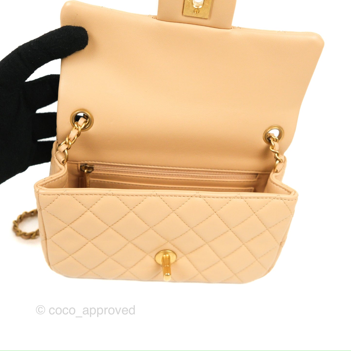 Chanel Mini Rectangular Pearl Crush Beige Lambskin Aged Gold Hardware