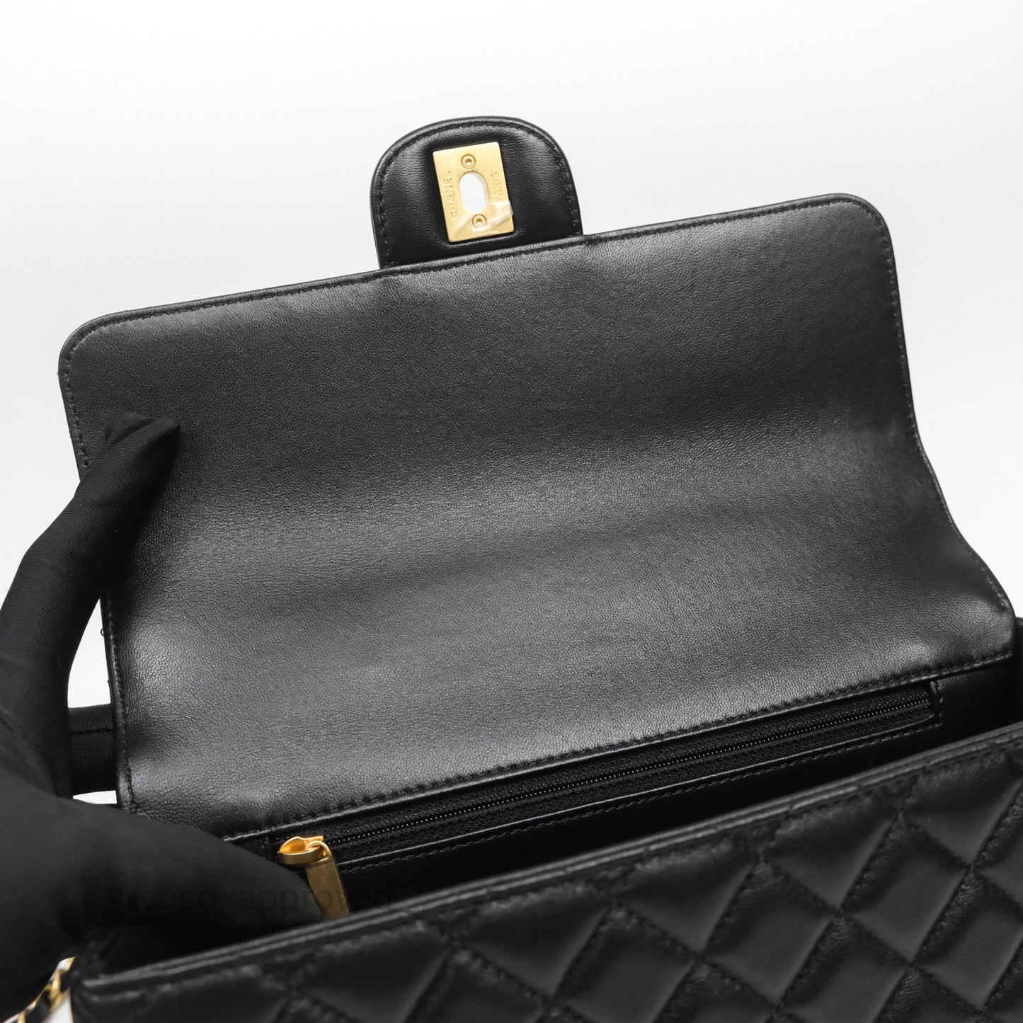 Chanel Logo Top Handle Small Flap Bag Black Lambskin Gold Hardware 24C