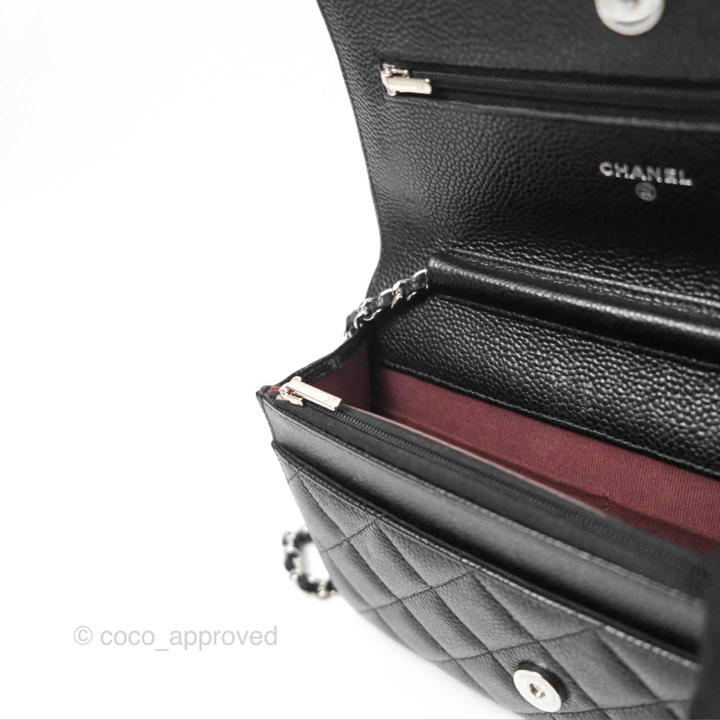 Chanel Quilted Classic Wallet On Chain WOC Black Caviar Silver Hardware