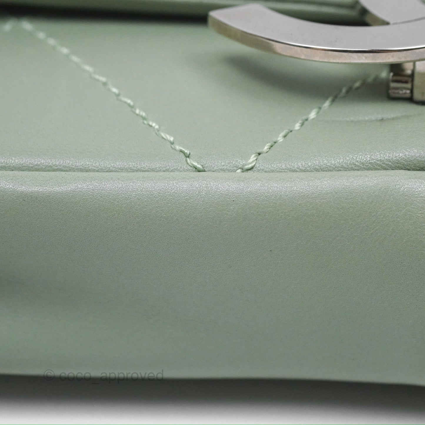 Chanel CC East West Flap Bag Lambskin Mint Green Silver Hardware