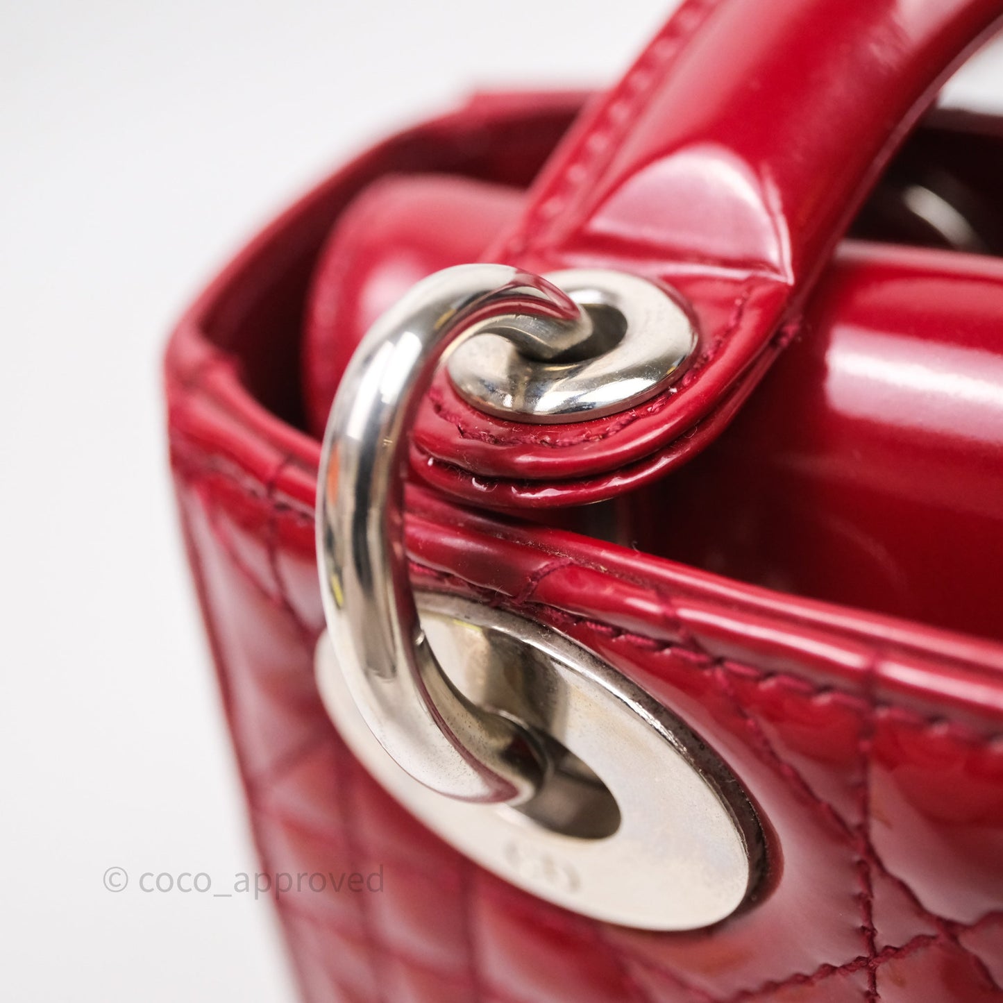 Christian Dior Mini Lady Dior Red Patent Cannage Silver Hardware