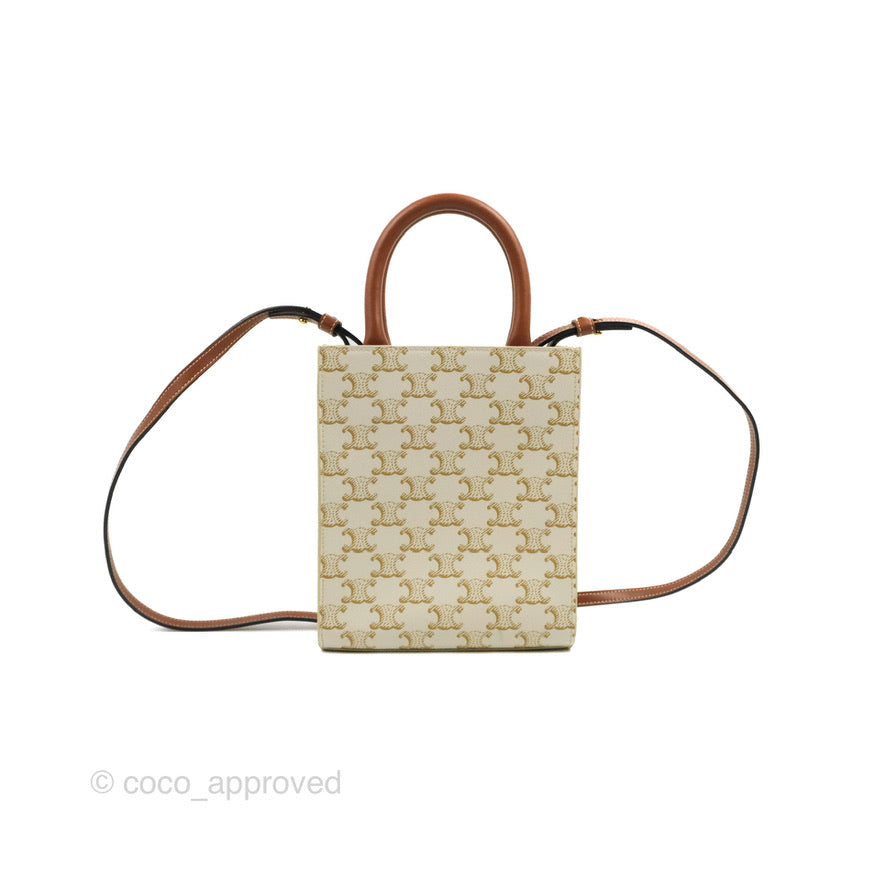 Celine Mini Vertical Cabas Bag Triomphe Canvas White