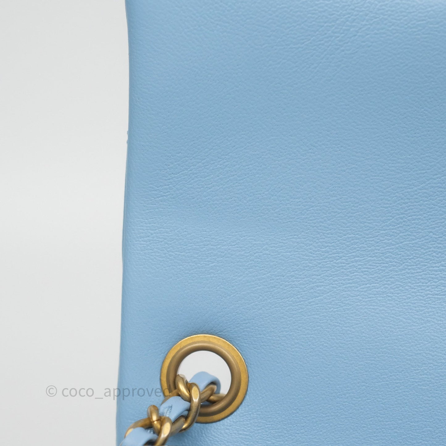 Chanel Mini Rectangular Pearl Crush Quilted Sky Blue Lambskin Aged Gold Hardware