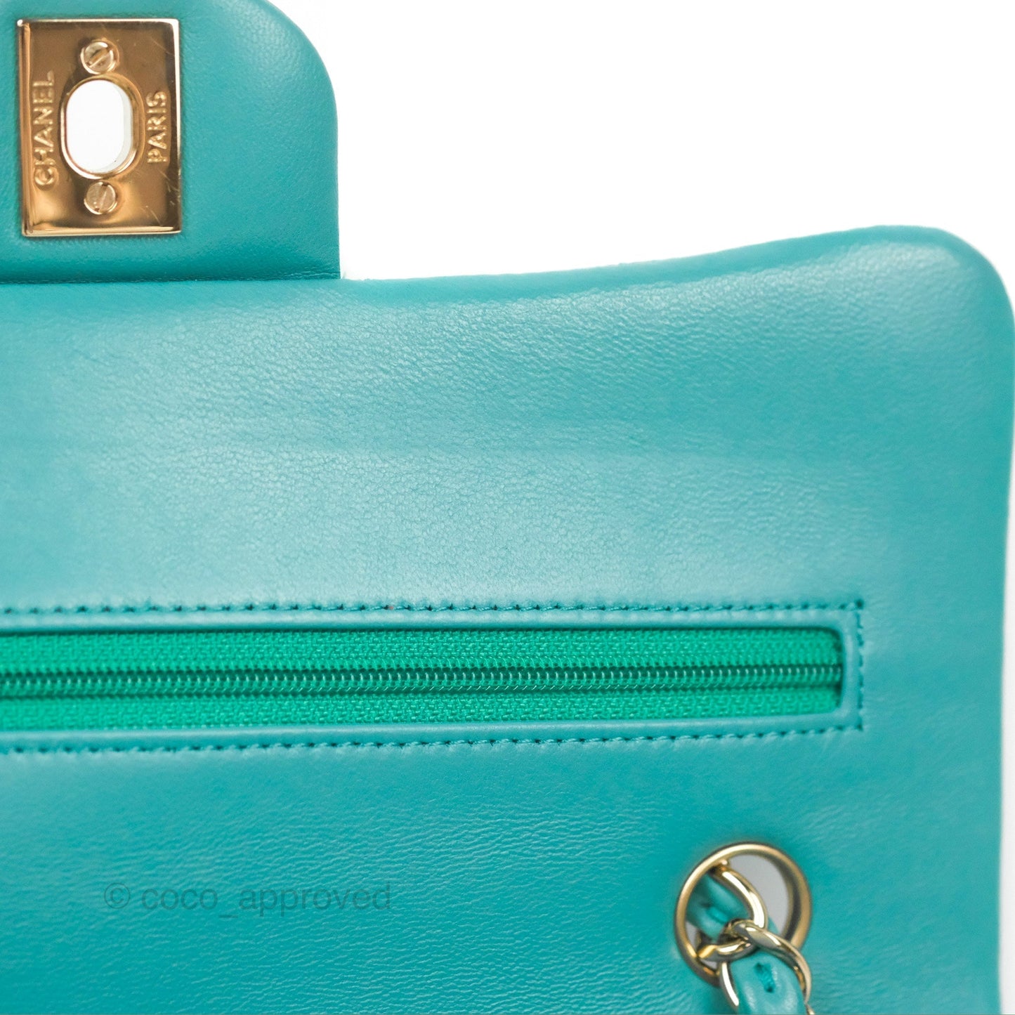 Chanel Small Classic Quilted Flap Turquoise Lambskin Gold Hardware