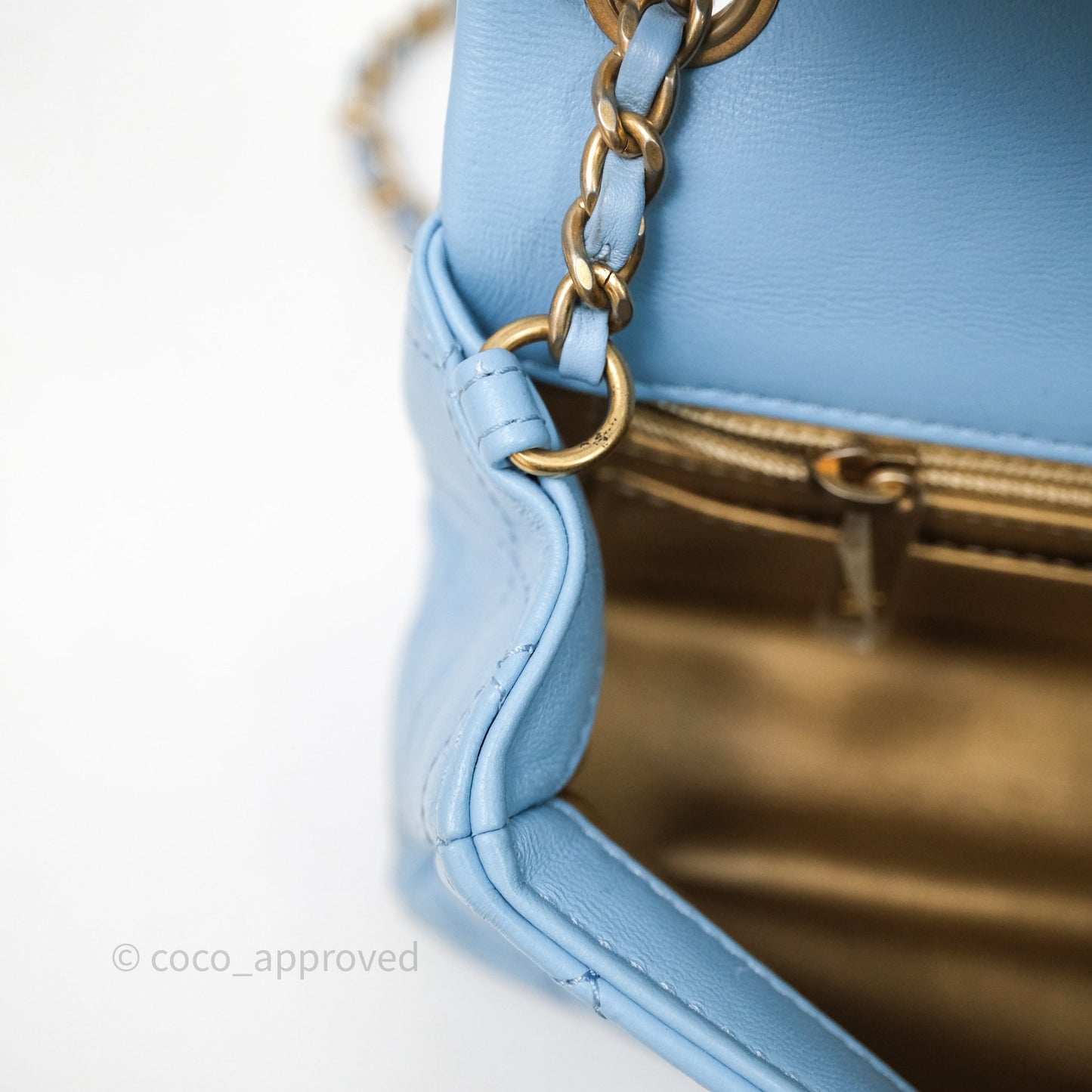 Chanel Mini Rectangular Pearl Crush Quilted Blue Lambskin Aged Gold Hardware