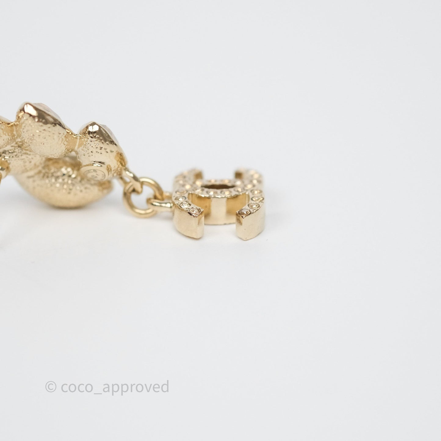Chanel Crystal Leafy CC Earrings Gold Tone 22K