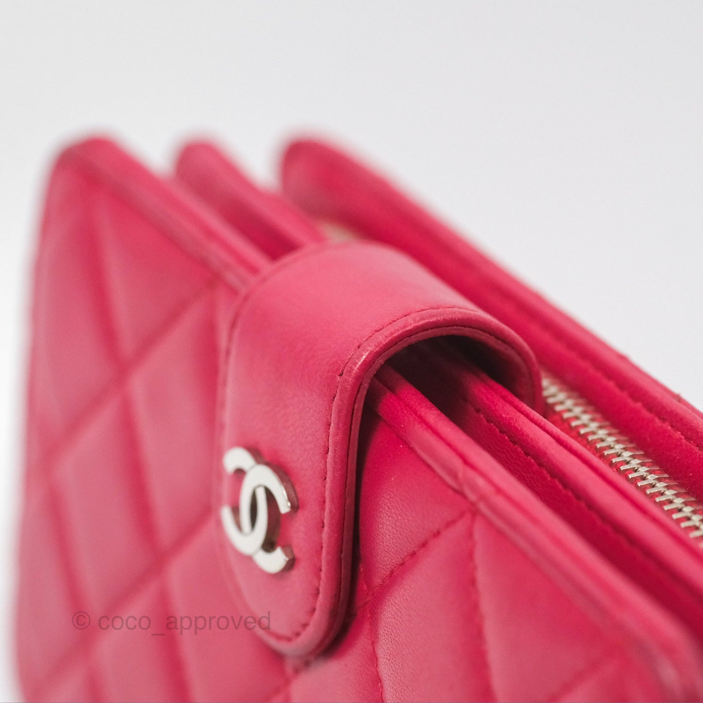 Chanel Quilted Classic French Wallet Lambskin Red Silver Hardware