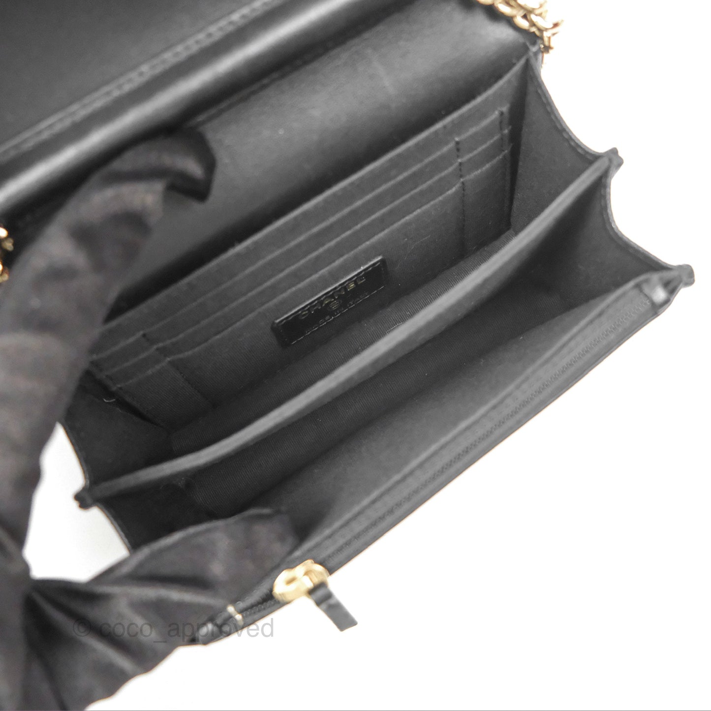Chanel Mini Boy Quilted Wallet on Chain WOC Black Caviar Gold Hardware