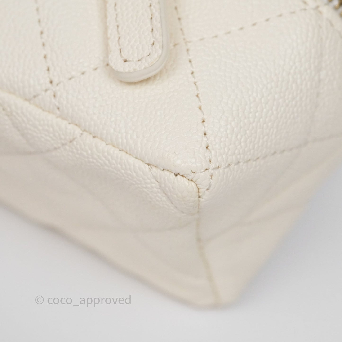 Chanel Quilted Mini Top Handle Vanity With Chain Ivory Caviar Aged Gold Hardware