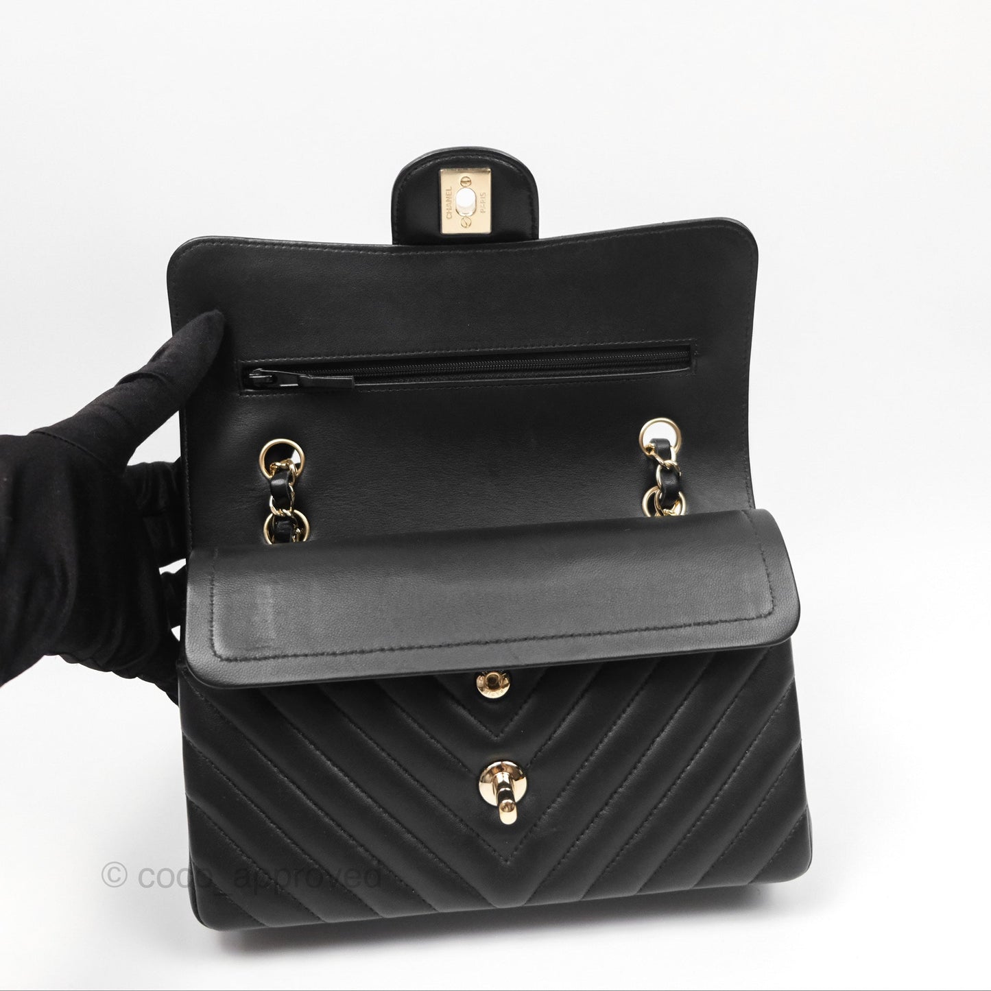 Chanel Small Classic Flap Chevron Black Lambskin Gold Hardware