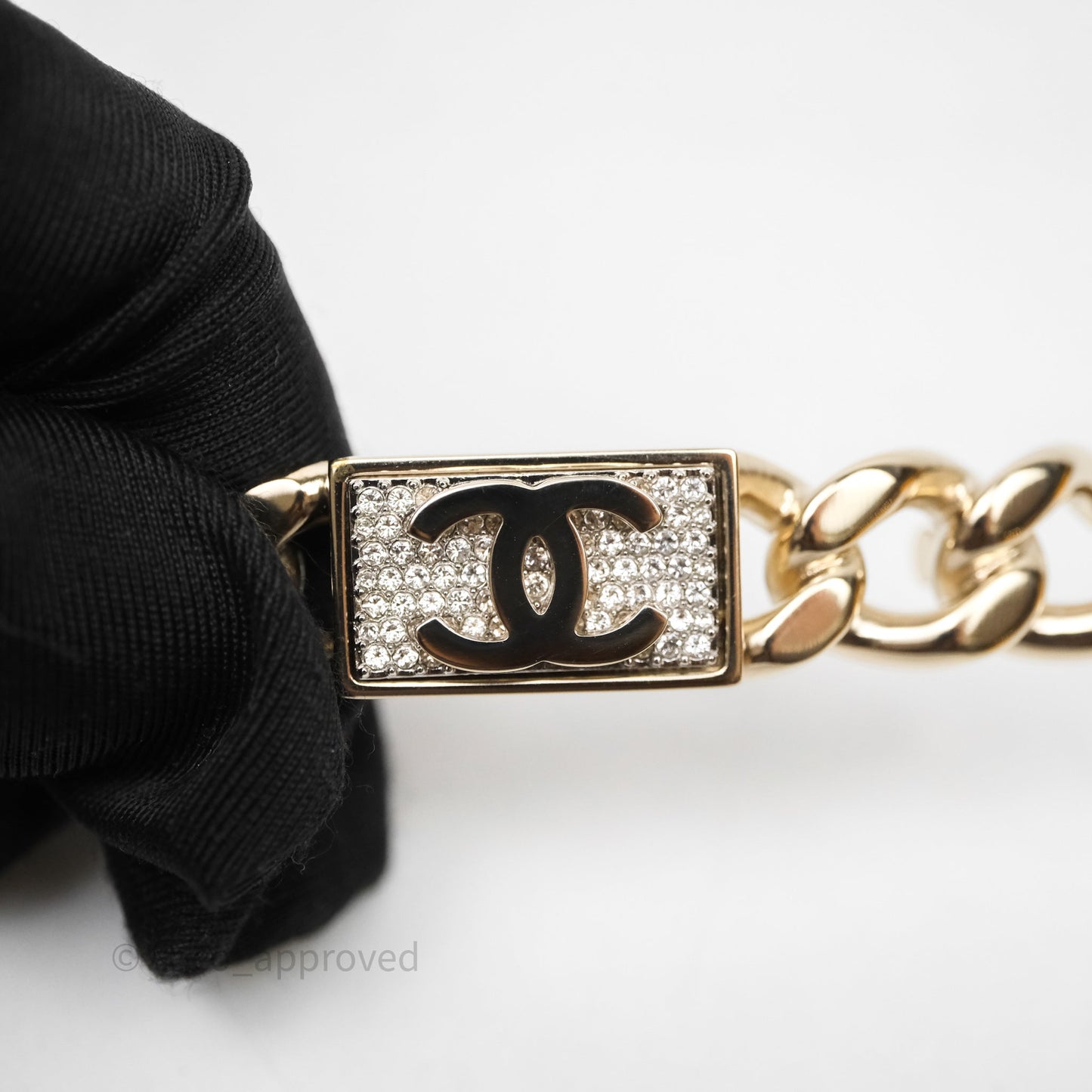 Chanel Crystal Chain CC Hair Clip Barrette Gold 21C
