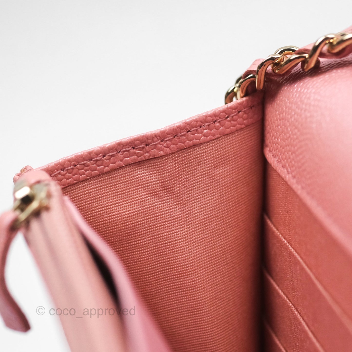 Chanel Classic Quilted Wallet on Chain WOC Iridescent Pink Caviar Gold Hardware