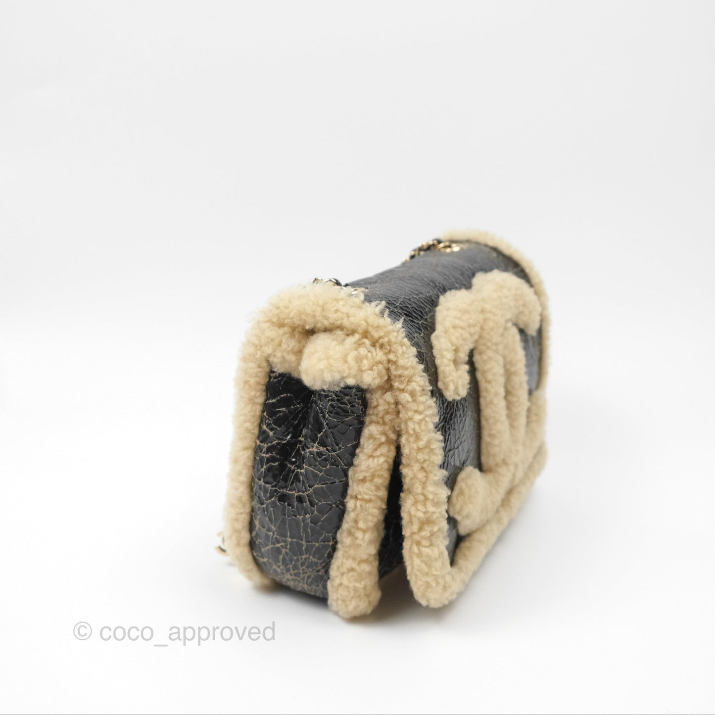 Chanel Mania CC Shearling Flap Bag Black Crumpled Glazed Sheepskin