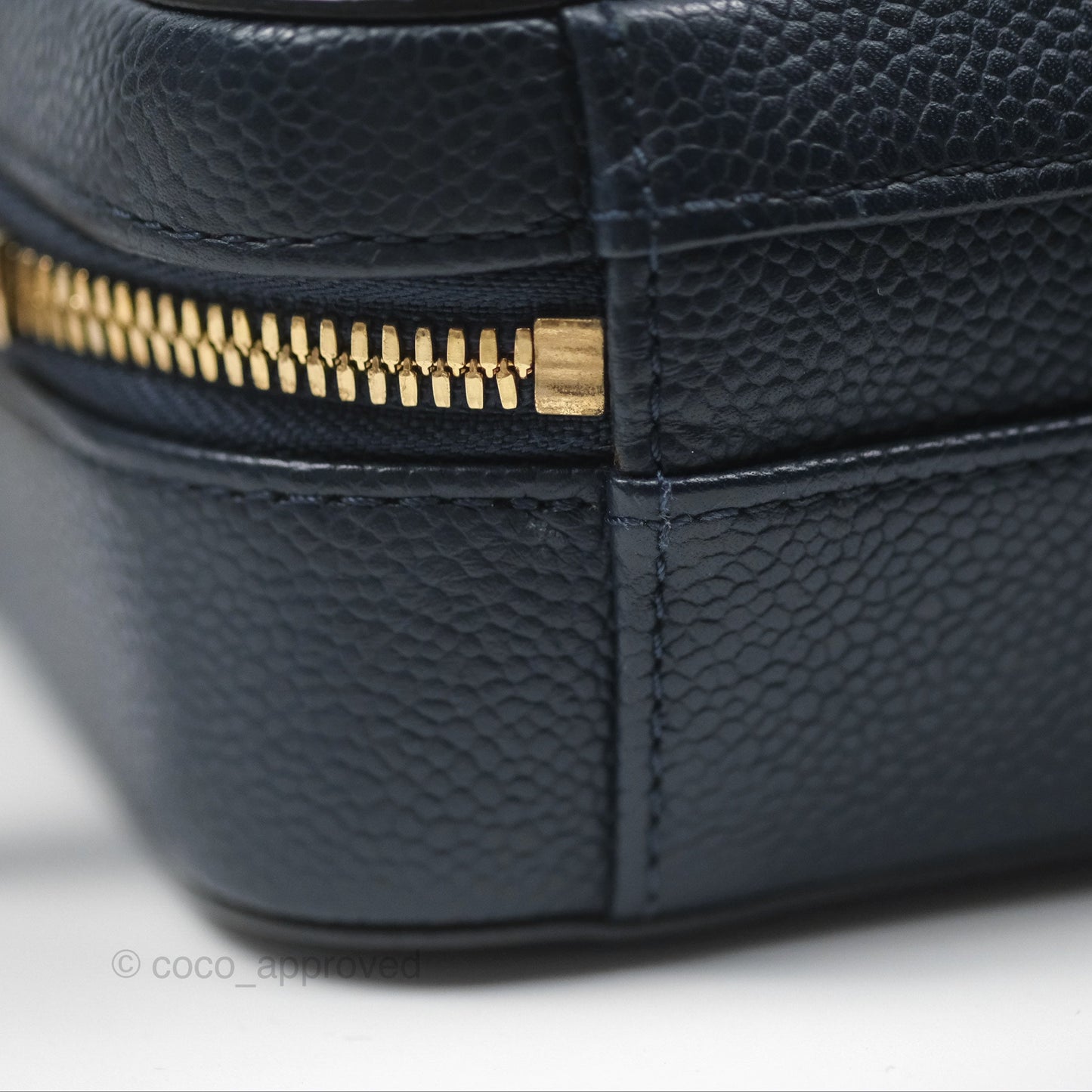 Chanel Quilted Small CC Filigree Vanity Case Navy Black Caviar Gold Hardware