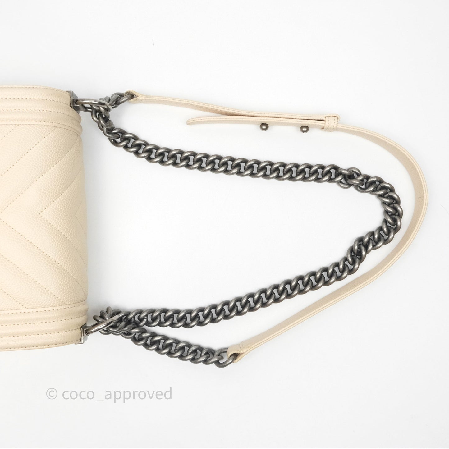 Chanel Small Boy Chevron Beige Caviar Ruthenium Hardware