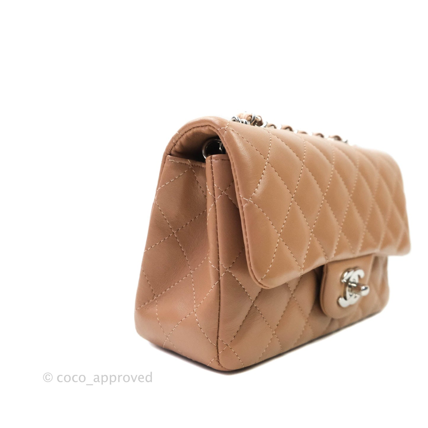 Chanel Classic Quilted Mini Rectangular Flap Dark Beige Lambskin Silver Hardware