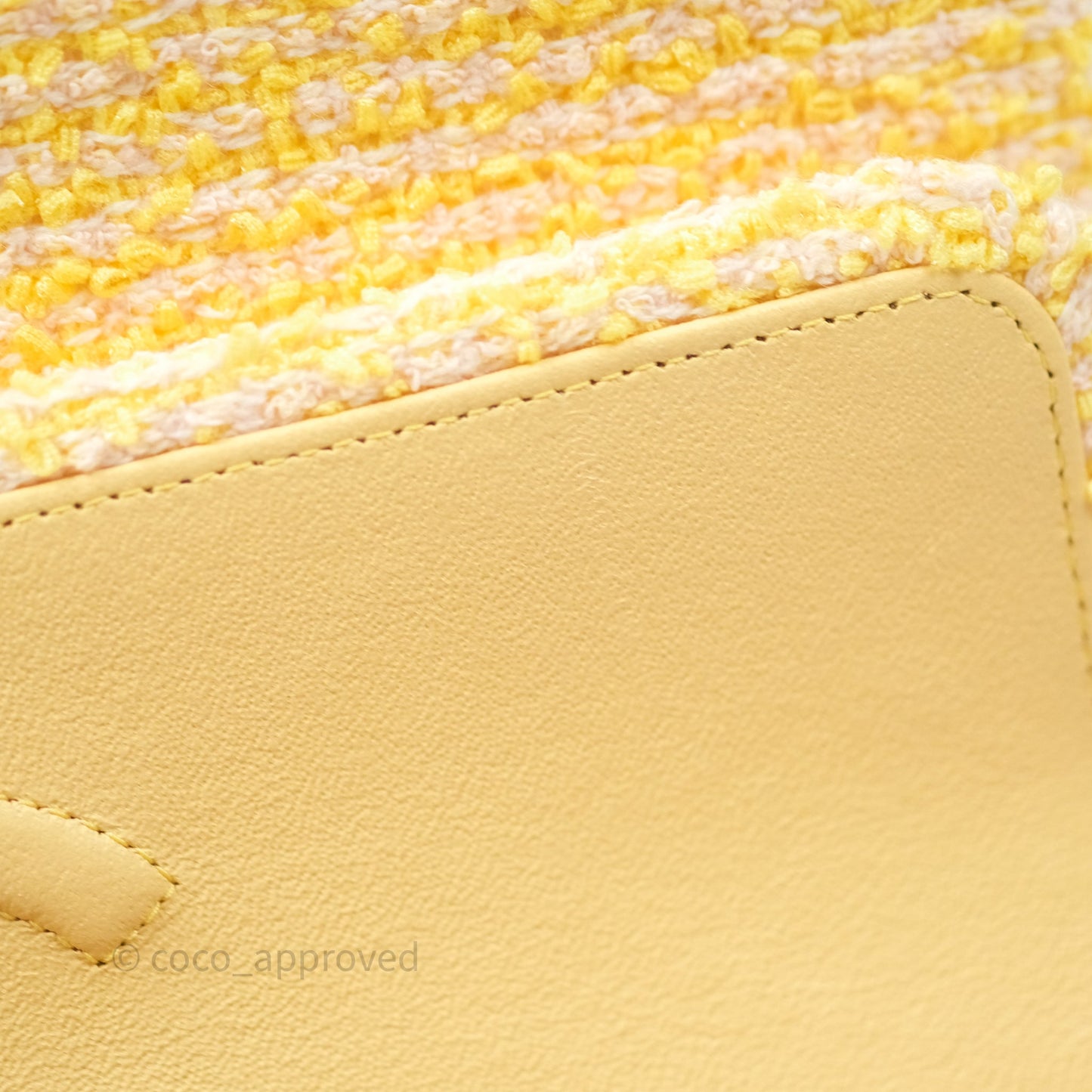 Chanel Classic M/L Medium Flap Quilted Yellow Tweed Gold Hardware