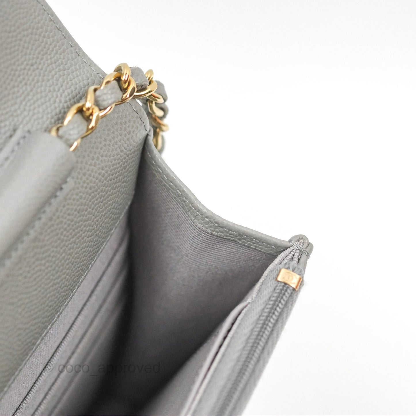 Chanel Quilted Classic Wallet On Chain WOC Grey Caviar Gold Hardware