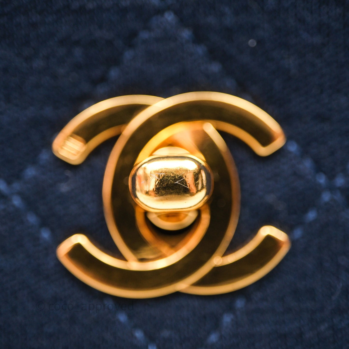 Chanel Vintage Mini Full Flap Bag Navy Fabrics / Lambskin 24K Gold Hardware