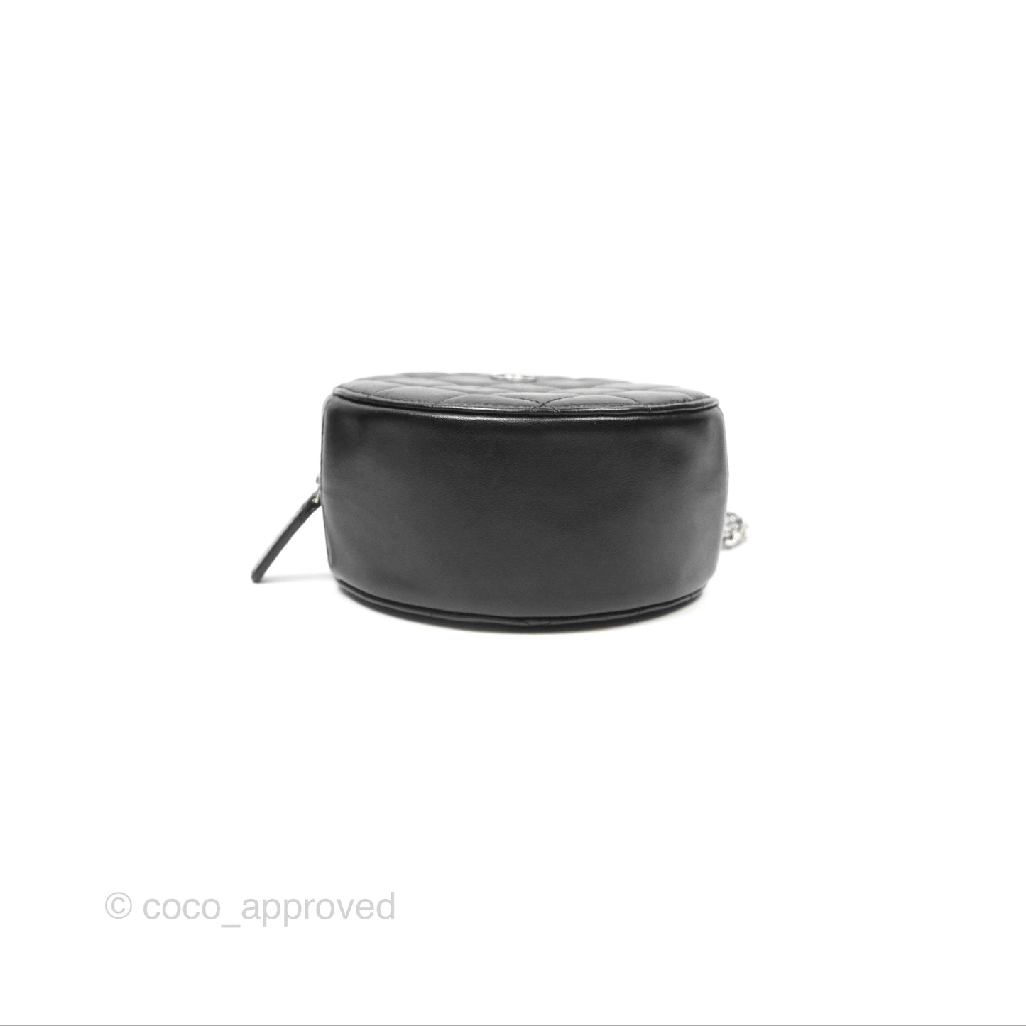Chanel Classic Quilted Round Clutch With Chain Black Lambskin Silver Hardware