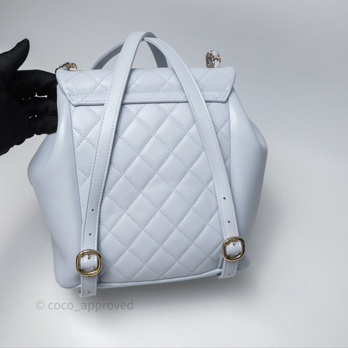 Chanel Quilted Large Duma Drawstring Backpack Light Blue Calfskin