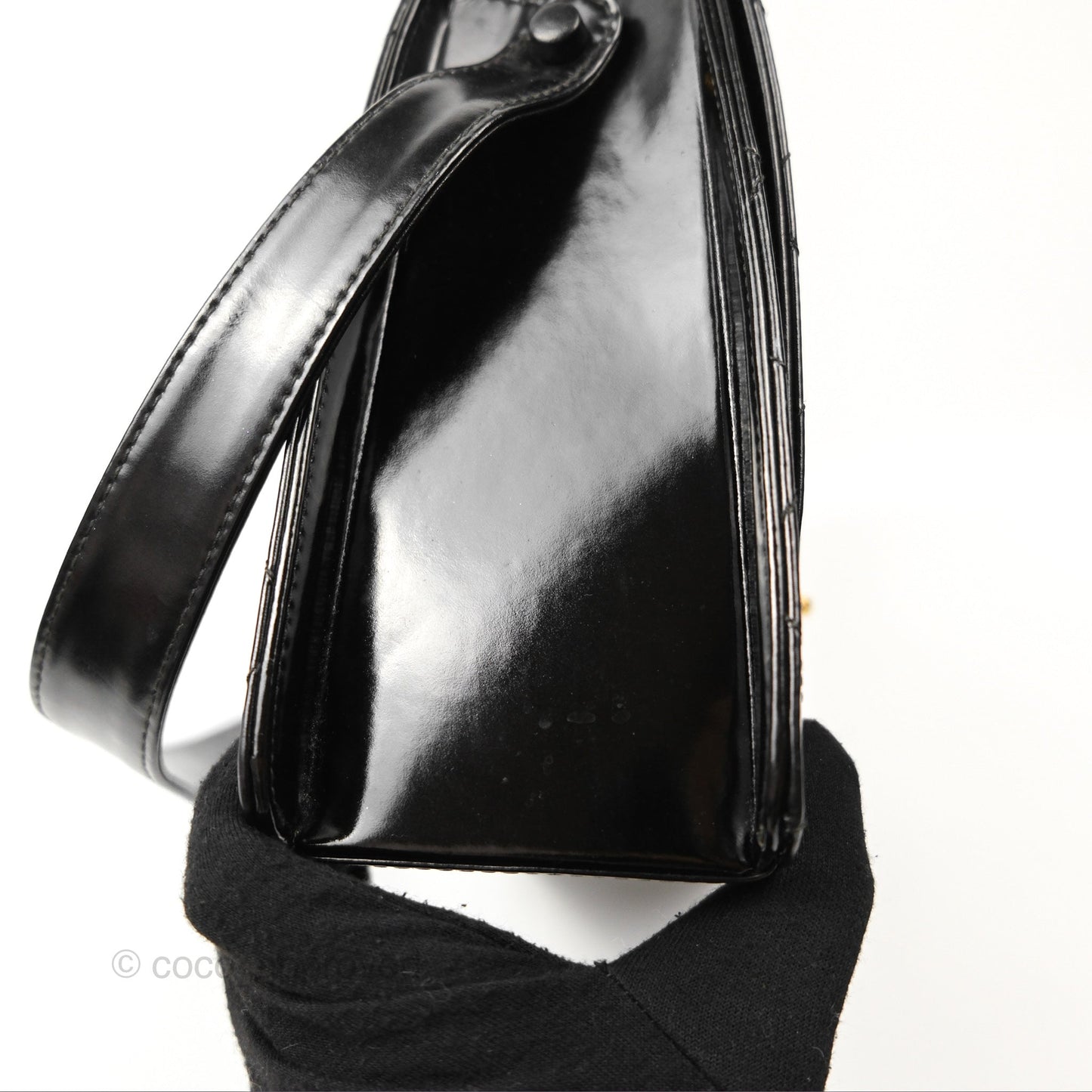 Chanel Vintage Flap Shoulder Bag Black Patent 24K Gold Hardware