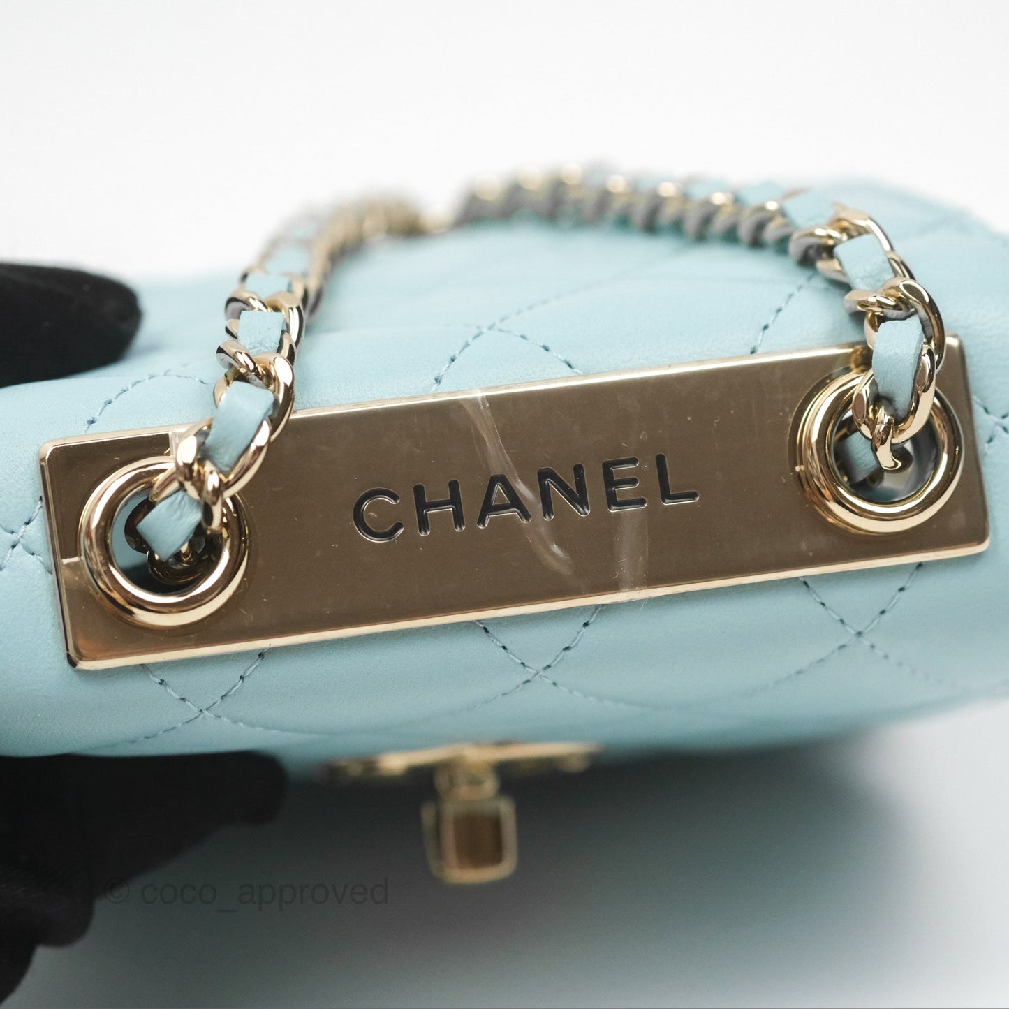 Chanel Mini Quilted Trendy CC Clutch With Chain Tiffany Blue Lambskin Gold Hardware