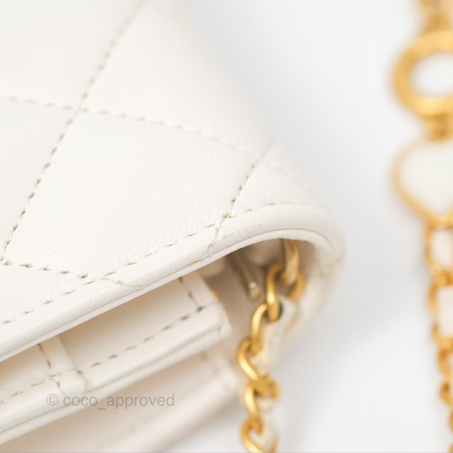 Chanel Quilted Wallet on Chain WOC Coco Heart Chain White Lambskin Aged Gold Hardware 22K