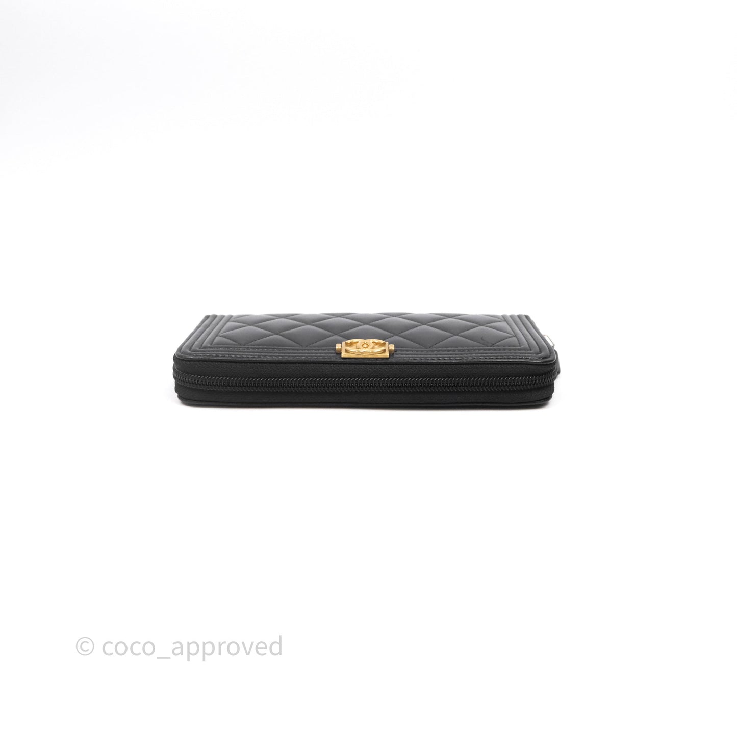 Chanel Boy Zip Long Wallet Black Lambskin Gold Hardware