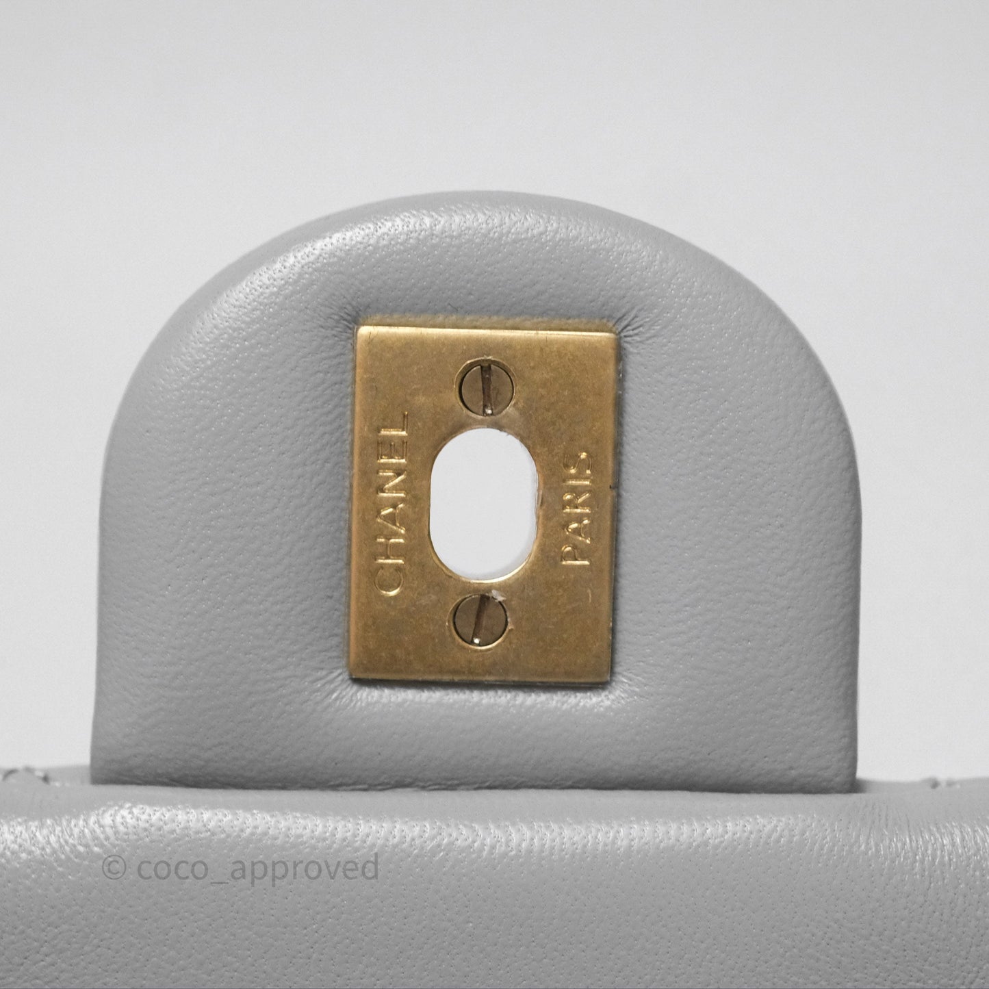Chanel Mini Square Pearl Crush Quilted Grey Lambskin Aged Gold Hardware