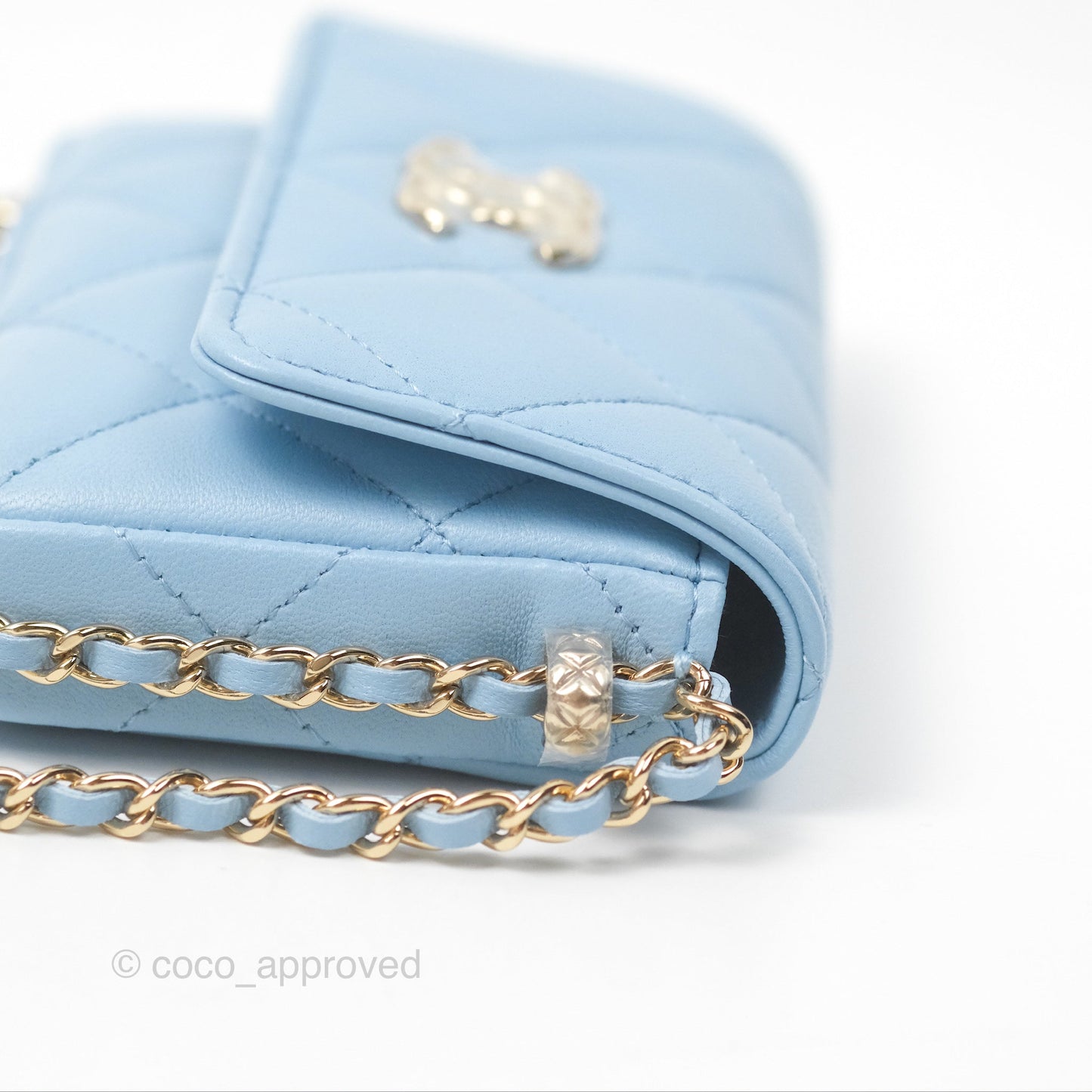 Chanel Mini Chain Around Clutch With Chain Blue Lambskin Gold Hardware