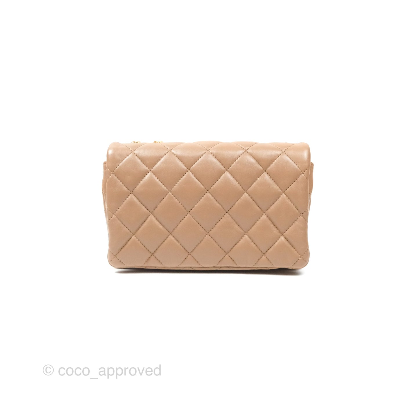 Chanel Small All Slide Adjustable Chain Flap Bag Beige Lambskin Aged Gold Hardware