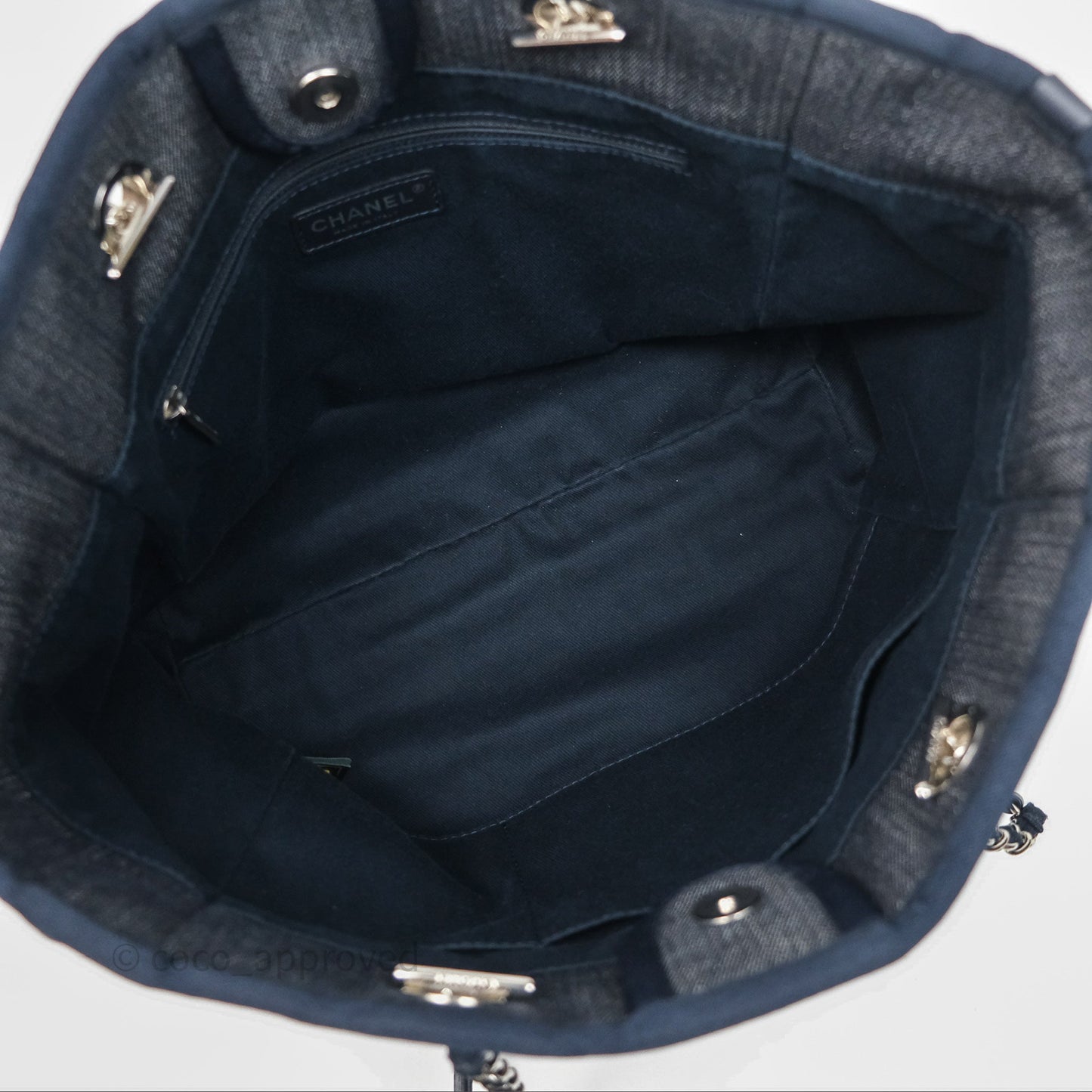 Chanel Medium Deauville Navy Canvas Silver Hardware