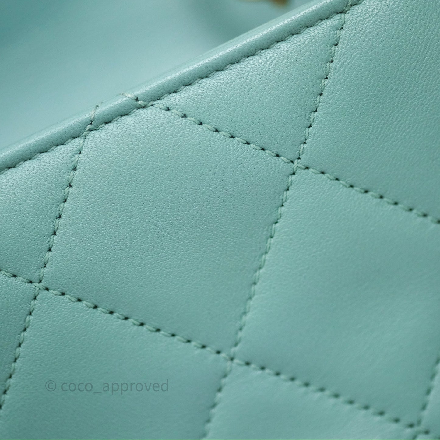 Chanel Quilted Small Circular Handle Bag Mint Green Aged Gold Hardware