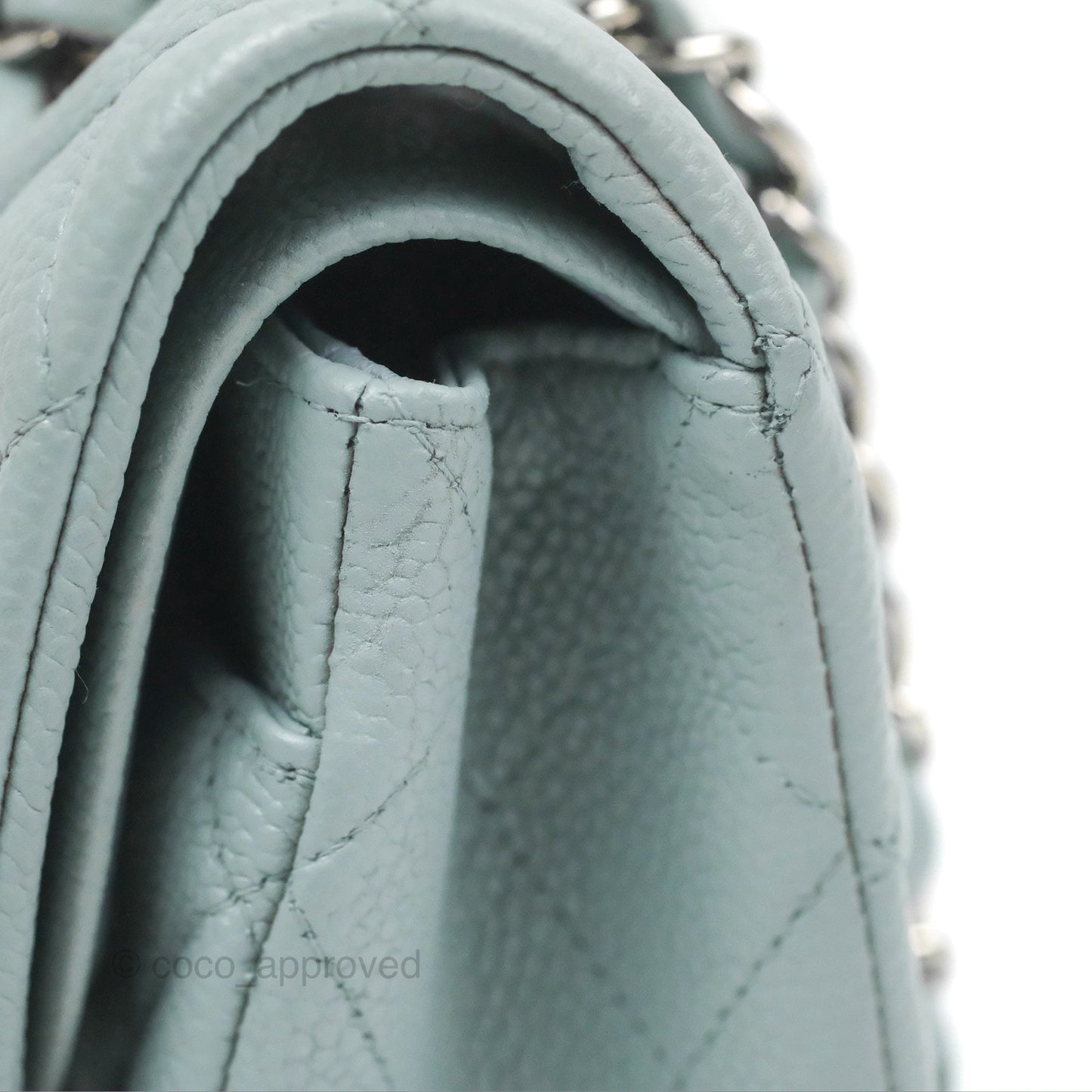 Chanel Classic M/L Medium Flap Quilted Light Grey Blue Caviar Silver Hardware