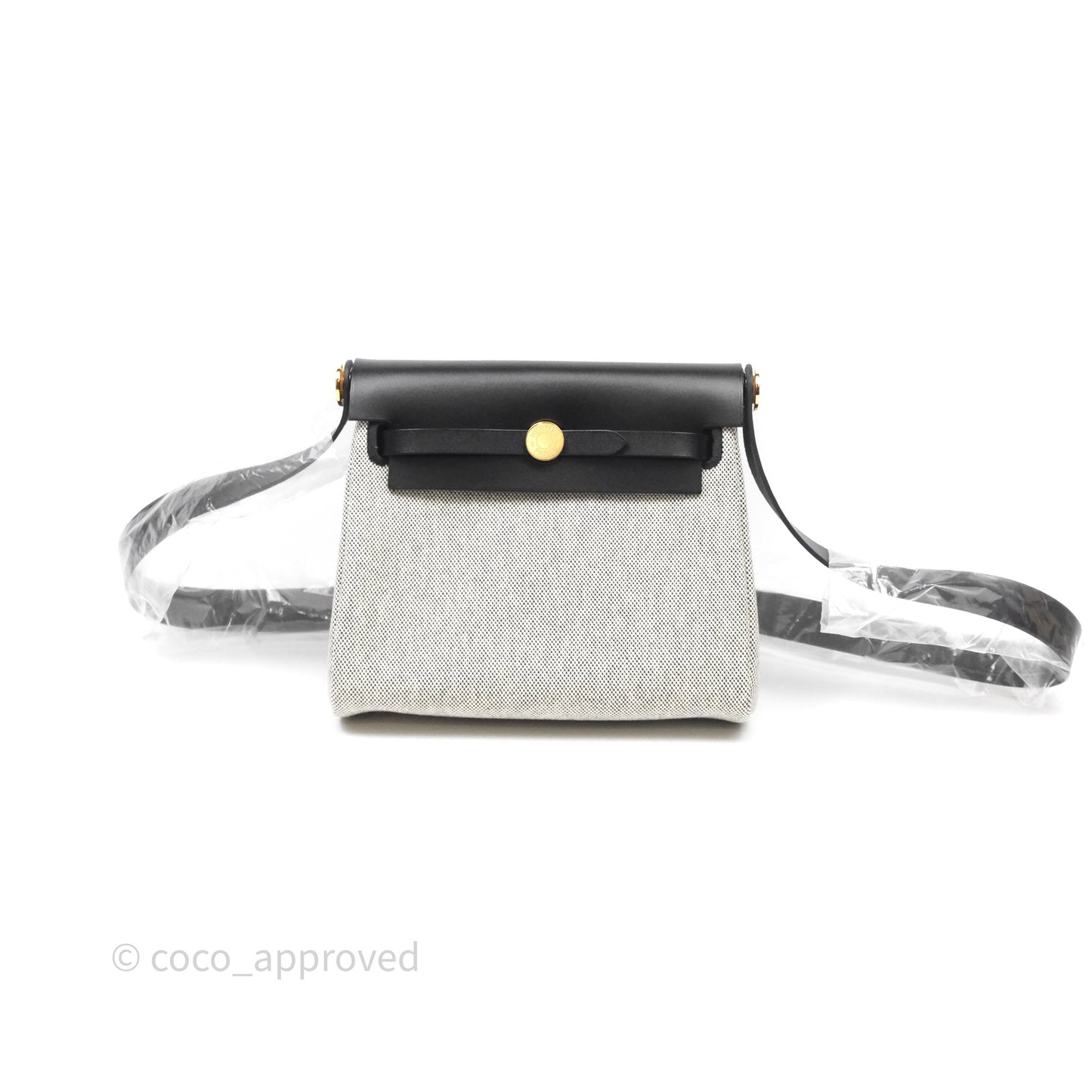 Hermès Herbag Zip 20 Mini Ecru-Noir Canvas Gold Hardware