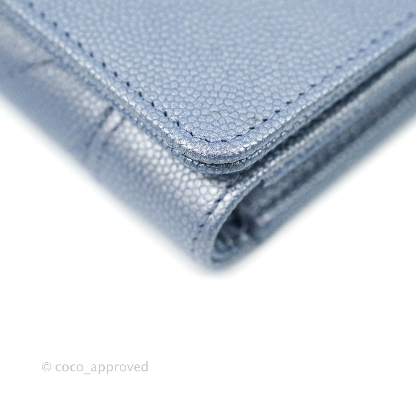 Chanel Chevron Mademoiselle Wallet Iridescent Blue Caviar Silver Hardware