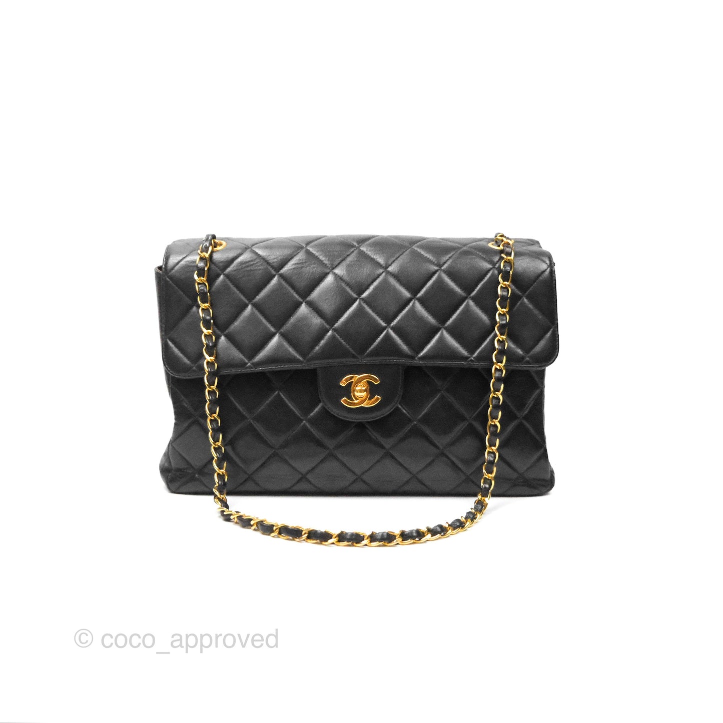 Chanel Vintage Double Sided Jumbo Flap Black Lambskin 24K Gold Hardware