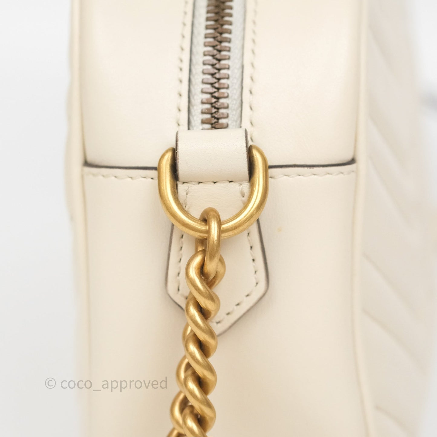 Gucci Small GG Marmont Camera Bag White Calfskin Gold Hardware