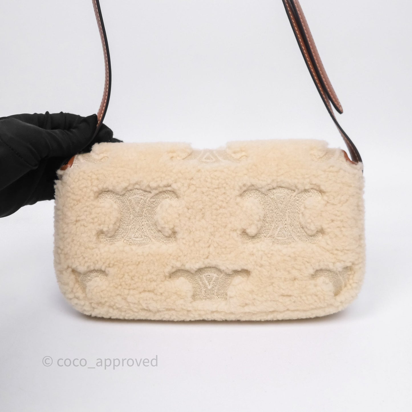 Celine Triomphe Shoulder Bag Beige Shearling