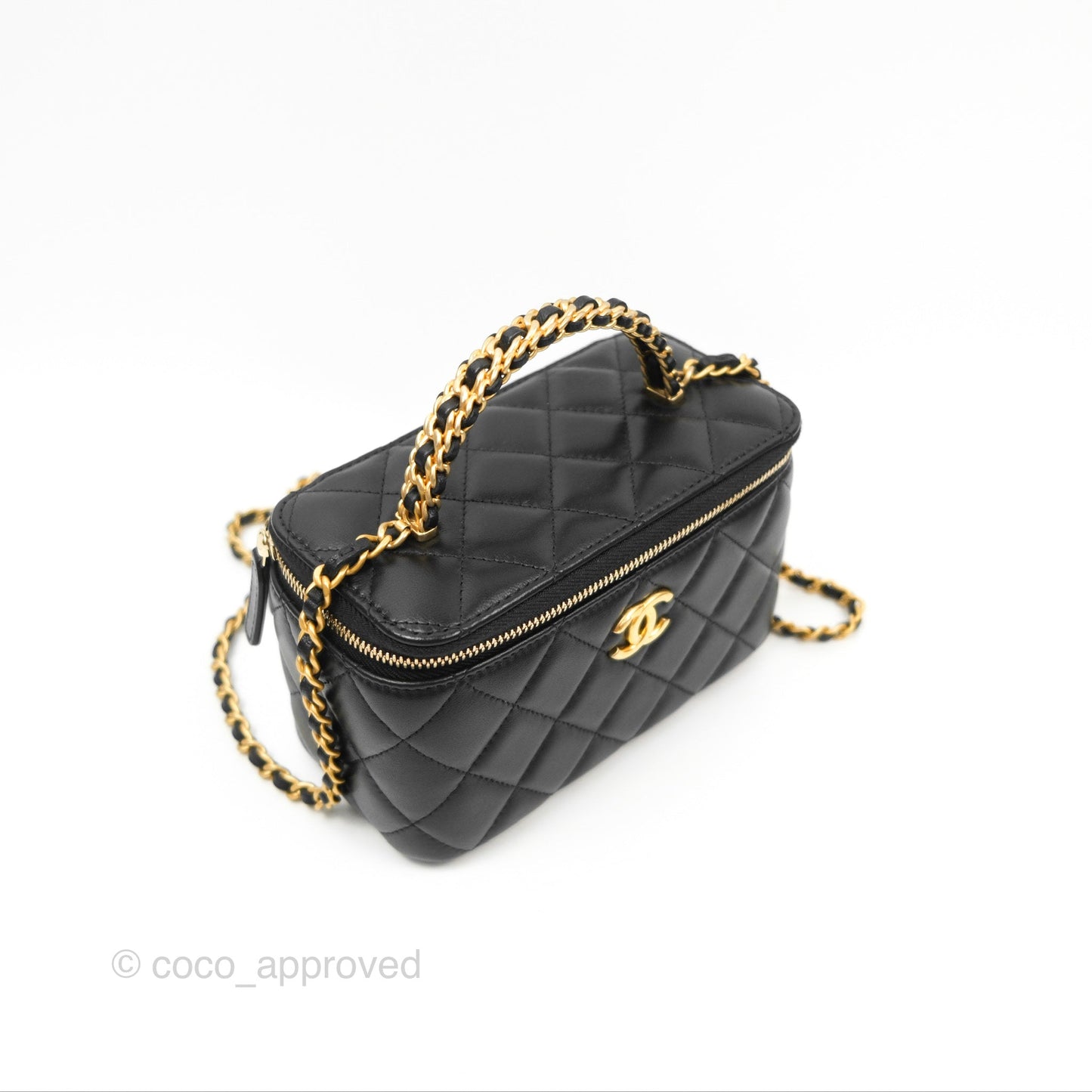 Chanel Vanity Rectangular with Top Handle Black Lambskin Aged Gold Hardware