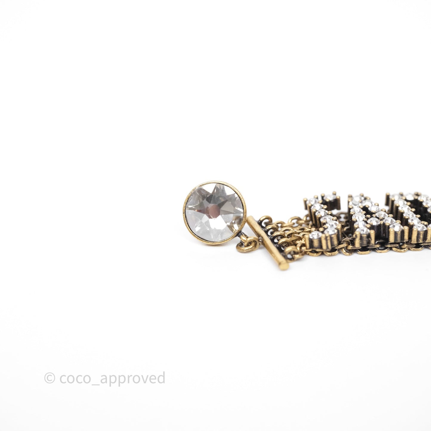 Christian Dior Crystal J'Adior Dangle Chain Earrings Gold Tone