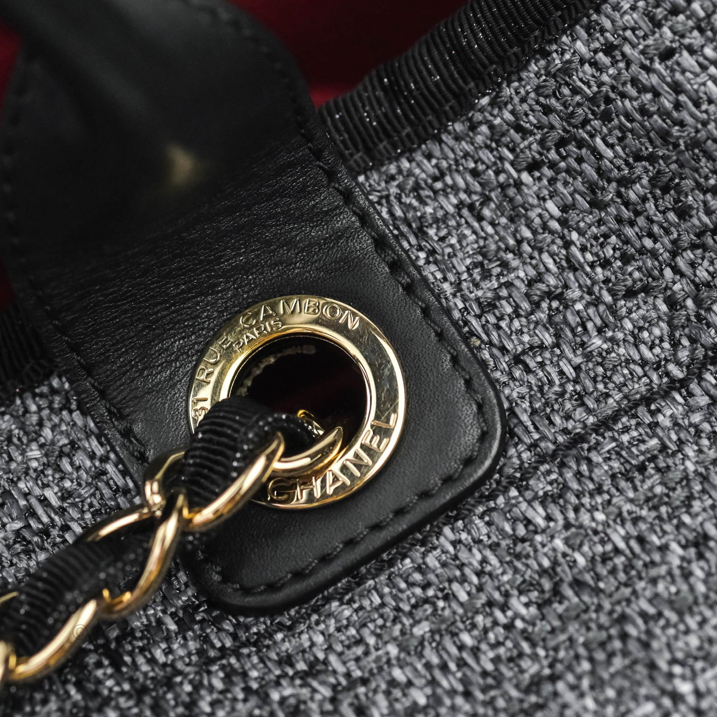 Chanel Large Deauville Charcoal Grey Canvas Gold Hardware