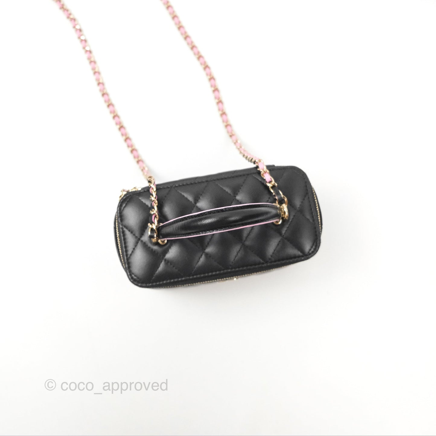 Chanel Vanity Rectangular Top Handle Black Pink Lambskin Gold Hardware