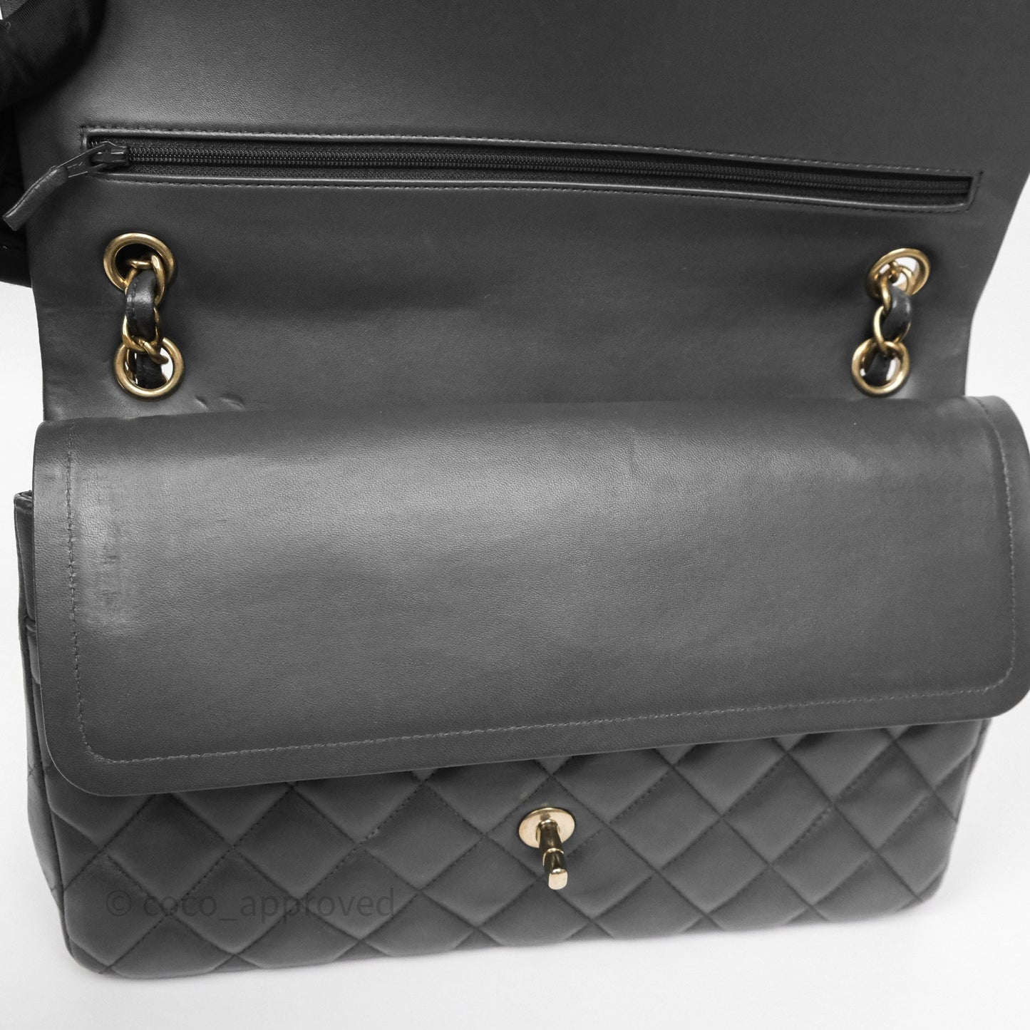 Chanel Jumbo Double Flap Dark Grey Lambskin Brushed Gold Hardware⁣⁣